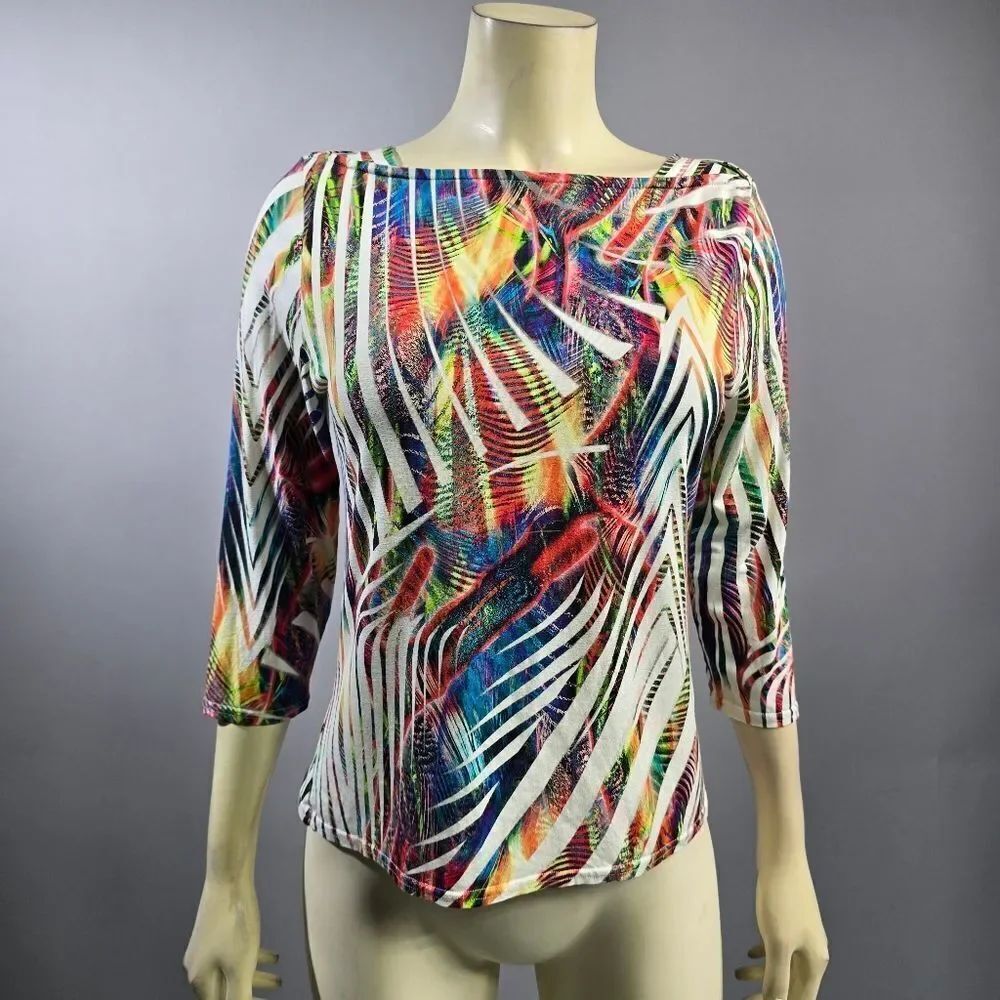 Peck & Peck Blue Orange Graphic Fitted Blouse R3